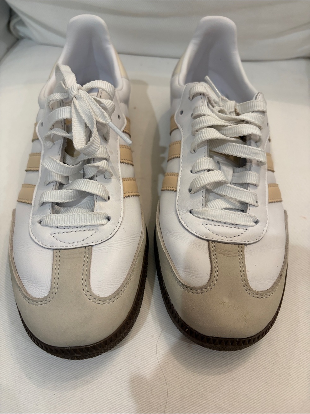 White and Beige Lace-Up Sneakers